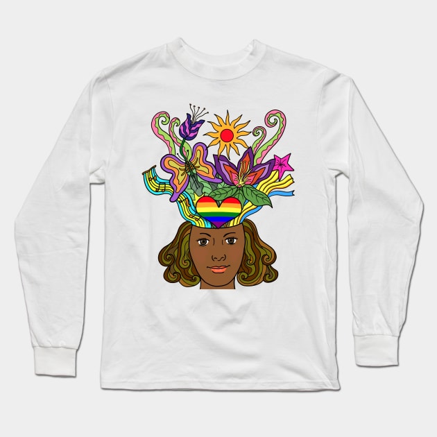 Creative Beautiful Mind African Lesbian Woman Long Sleeve T-Shirt by Nalidsa